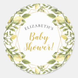 Lemons Greenery Baby Shower Runder Aufkleber