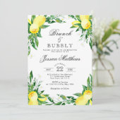 Lemons Greenery Blossom Brunch & Bubbly Einladung (Stehend Vorderseite)