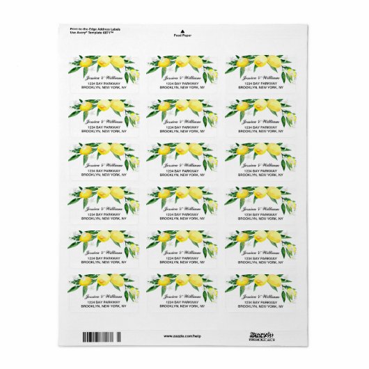 Lemons Greenery Blossom Wasserfarbenhochzeit Adressaufkleber (Vorne)