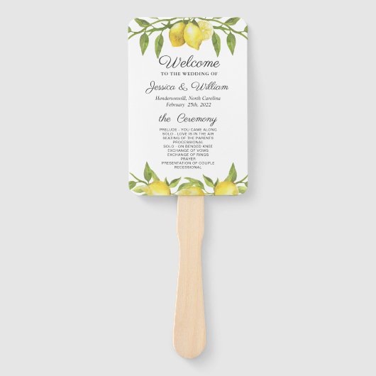 Lemons Greenery Blossom Wedding Program Fächer (Vorderseite)