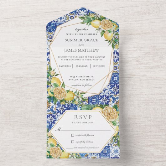 Lemons Greenery Blumenmosaik Tiles Wedding All All In One Einladung (Innen Boden)