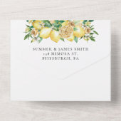 Lemons Greenery Blumenmosaik Tiles Wedding All In One Einladung (Rückseite)