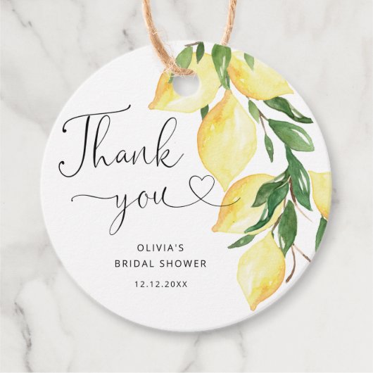 Lemons & Greenery Chic Brautparty Vielen Dank Geschenkanhänger (Vorderseite)