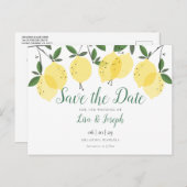 Lemons Greenery Elegant Save the Date Ankündigungspostkarte (Vorne/Hinten)