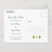 Lemons Greenery Elegant Save the Date Ankündigungspostkarte (Rückseite)