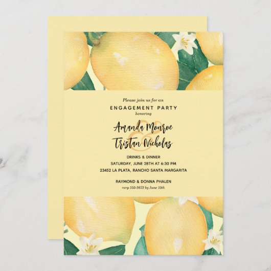 Lemons Greenery Engagement Party Einladung (Vorne/Hinten)
