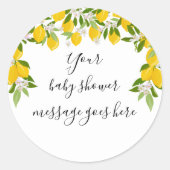 Lemons Greenery Floral Baby Shower Gevor Runder Aufkleber (Vorderseite)