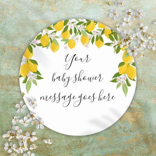 Lemons Greenery Floral Baby Shower Gevor Runder Aufkleber