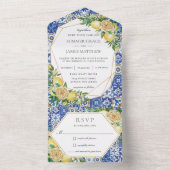 Lemons Greenery floral Mosaic Tiles Wedding All In One Einladung (Innen Boden)