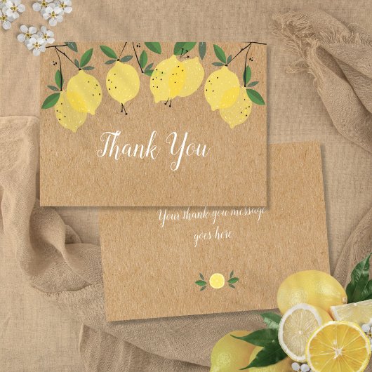Lemons Greenery Floral Rustic Kraft Boho Dankeskarte