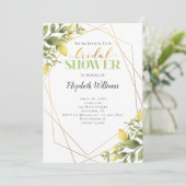 Lemons Greenery Geometric Frame Brautparty Einladung (Stehend Vorderseite)