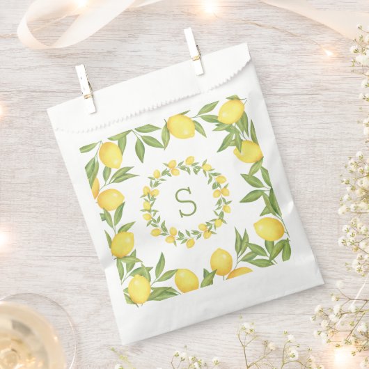 Lemons Greenery Monogram Elegant Geschenktütchen (Ausgeschnitten)