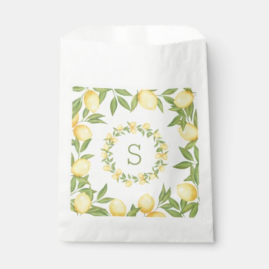 Lemons Greenery Monogram Elegant Geschenktütchen (Vorderseite)