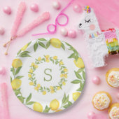 Lemons Greenery Monogram Elegant Pappteller (Party)