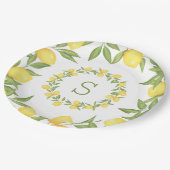 Lemons Greenery Monogram Elegant Pappteller (Schrägansicht)
