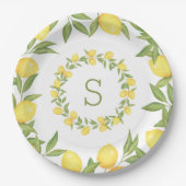 Lemons Greenery Monogram Elegant Pappteller (Vorderseite)