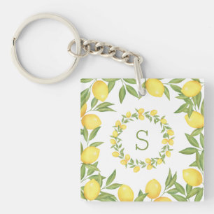 Lemons Greenery Monogram Elegant Schlüsselanhänger