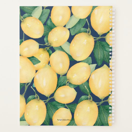 Lemons Greenery Personalisiert Navy Blue Planer (Rückseite)