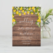 Lemons Greenery Rustic Wood Wedding Einladung (Stehend Vorderseite)