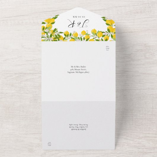 Lemons Greenery Script Monogram Wedding All In One Einladung (Außenbereich)