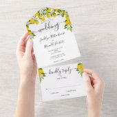 Lemons Greenery Script Monogram Wedding All In One Einladung (Abreißen)