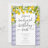 Lemons Greenery Tiles Script Geburtstagsparty Einladung (Vorderseite)