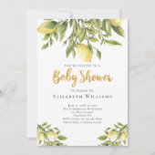 Lemons Greenery Watercolor Babydusche Einladung (Vorderseite)