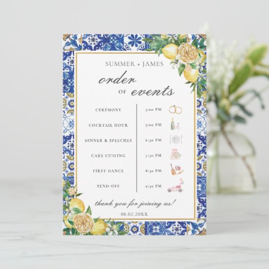 Lemons Greenery Wedding Order of Event Timeline Programm (Stehend Vorderseite)