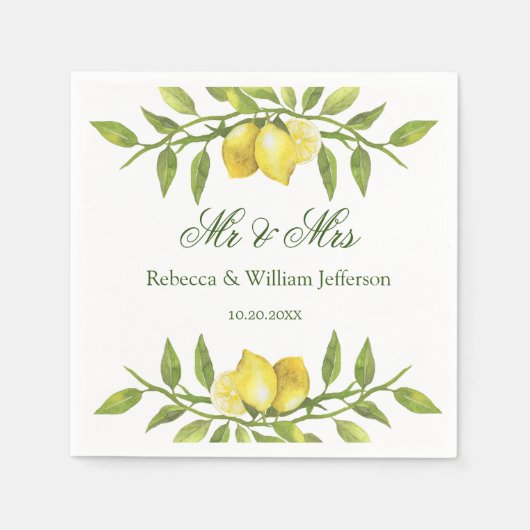 Lemons & Greenery Wedding Paper Serviette (Vorderseite)