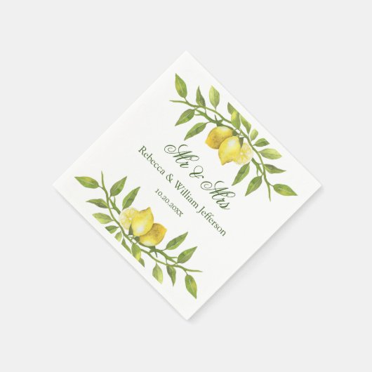Lemons & Greenery Wedding Paper Serviette (Ecke)