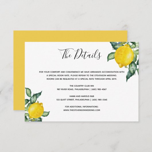 Lemons Hochzeitsdetails einfügen Karte (Vorne/Hinten)