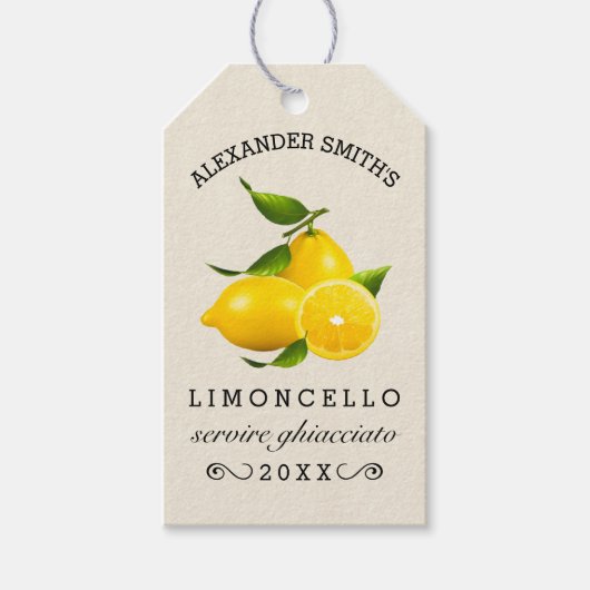 Lemons Homemade Limoncello Hang Tag | Flasche Geschenkanhänger (Vorderseite)