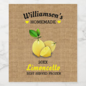 Lemons Homemade Limoncello Rustic Burlap Weinetikett (Einzelnes Label)