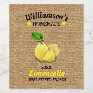 Lemons Homemade Limoncello Rustic Burlap Weinetikett