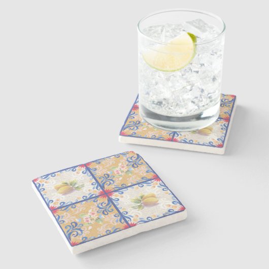 Lemons & Joy_1 Italian Tiles Style Steinuntersetzer (Seitenansicht)