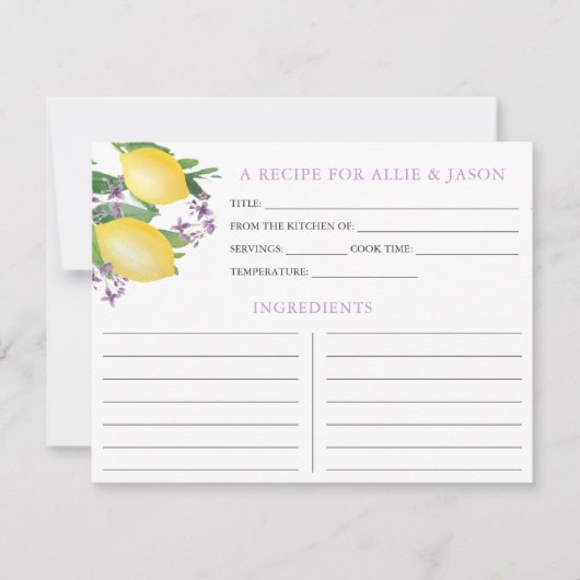 Lemons Lavendel Rezeptkarte mit mehreren Namen Einladung (Vorderseite)