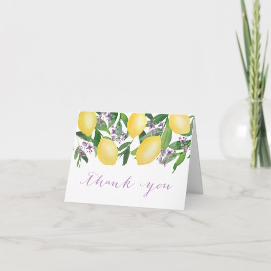 Lemons Lavender Lila Wasserfarbe Zitrusfrüchte Fal Dankeskarte (Vorderseite)