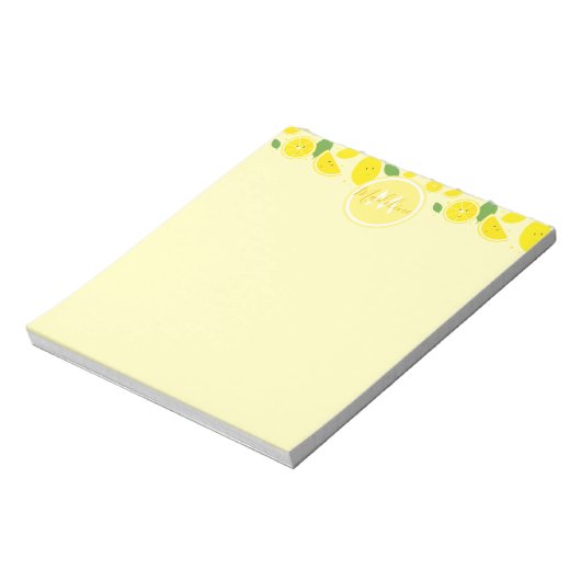 Lemons Leaf Muster Monogram Name Yellow Notizblock (Rotiert)