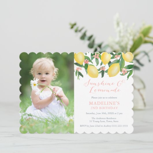 Lemons Lemonade Summer Birthday Party Fotokarte Einladung (Stehend Vorderseite)