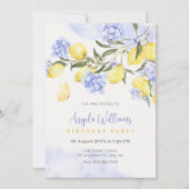 Lemons lila Blumengeburtstag Einladung (Vorderseite)
