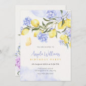 Lemons lila Blumengeburtstag Einladung (Vorne/Hinten)