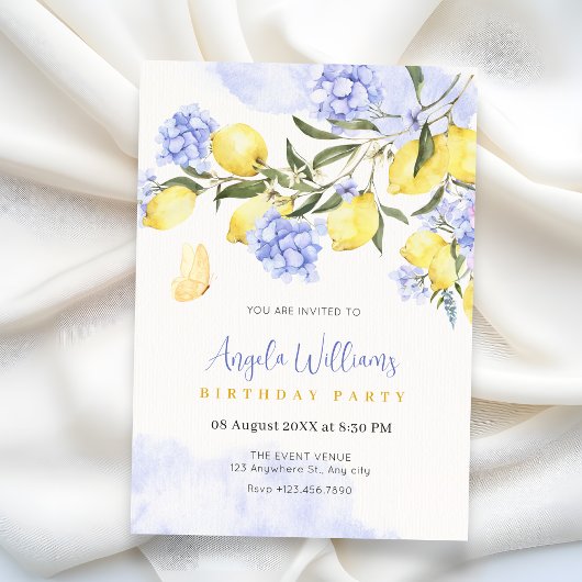 Lemons lila Blumengeburtstag Einladung