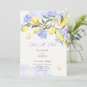 Lemons lila Blumenhochzeit Save The Date (Stehend Vorderseite)