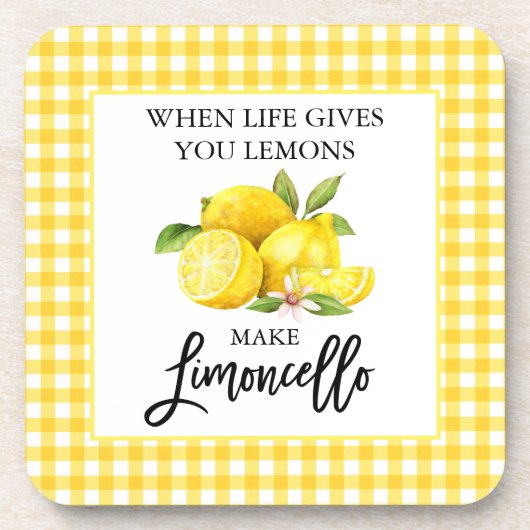 Lemons Limoncello Yellow Gingham Getränkeuntersetzer (Vorderseite)