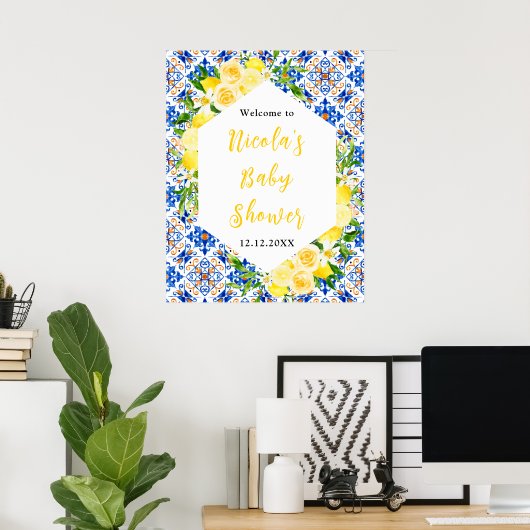 Lemons Mediterranean Baby Shower Welcome Poster (Heimbüro)