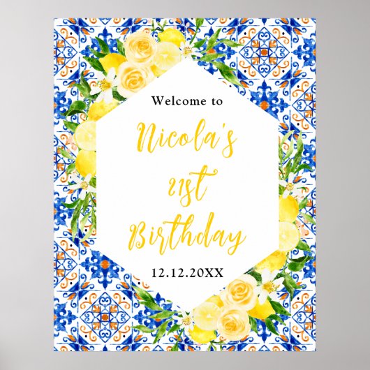 Lemons Mediterranean Birthday Welcome Poster (Vorne)