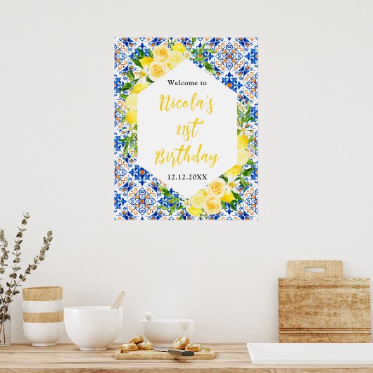Lemons Mediterranean Birthday Welcome Poster (Küche)