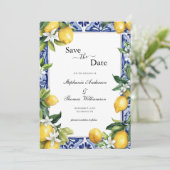 Lemons Mediterranean QR code Wedding Save the Date (Stehend Vorderseite)