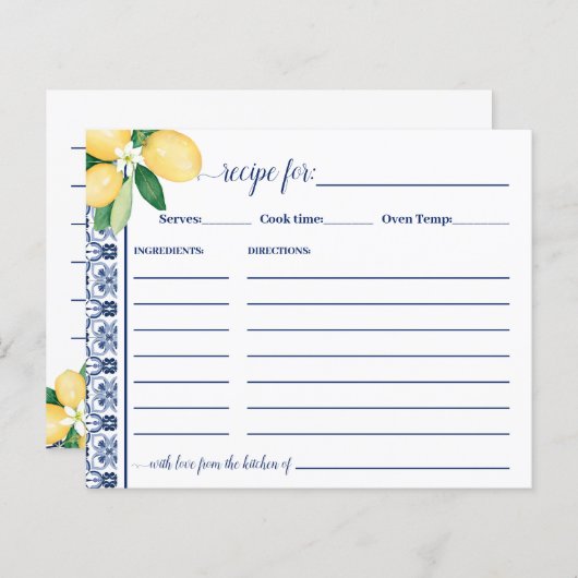 Lemons Mediterranean Rezept Card Brautparty (Vorne/Hinten)