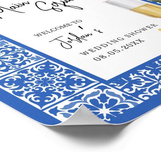 Lemons & Mediterranean Tile Polterabend Willkommen Poster (Ecke)